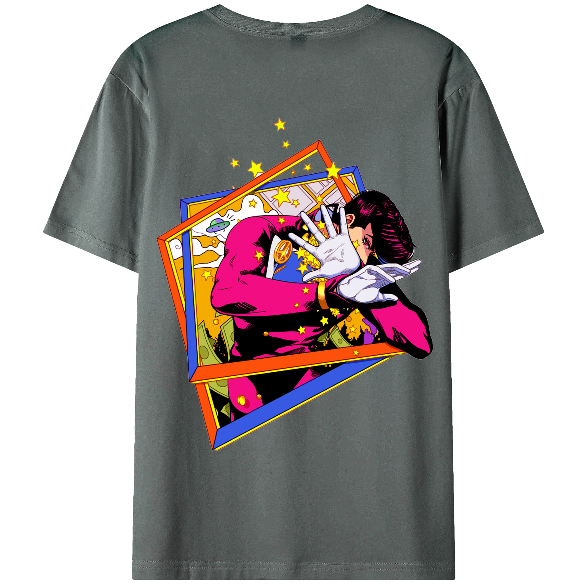 （画像用） ジョジョの奇妙な冒険 ひがしかた じょうすけ JoJo's Bizarre Adventure Higashikata Josuke 綿100％ メンズ半袖Tシャツ（バックプリント） 通気性